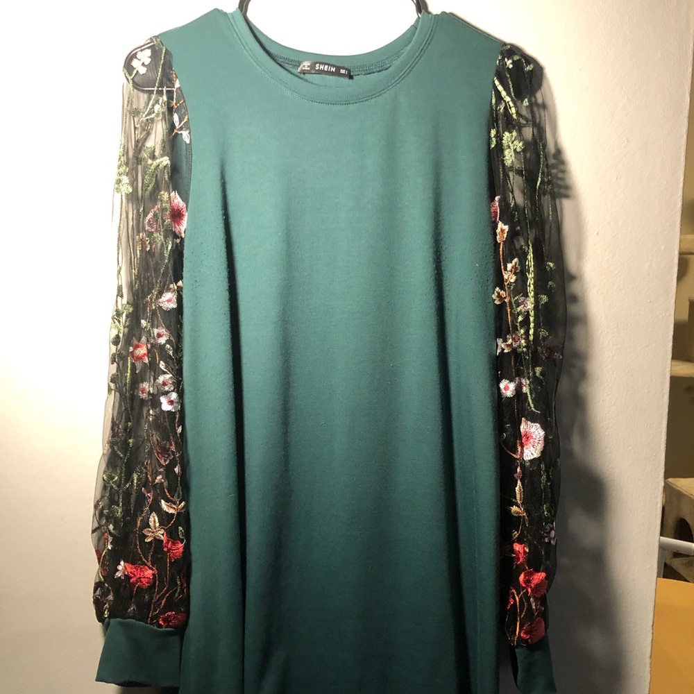 Green dress with floral sleeves large